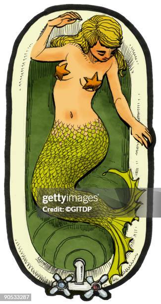 mermaid in a bathtub - mermaid tail stock illustrations