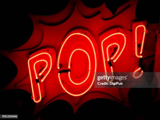 red neon sign “pop!” - pop music stock pictures, royalty-free photos & images