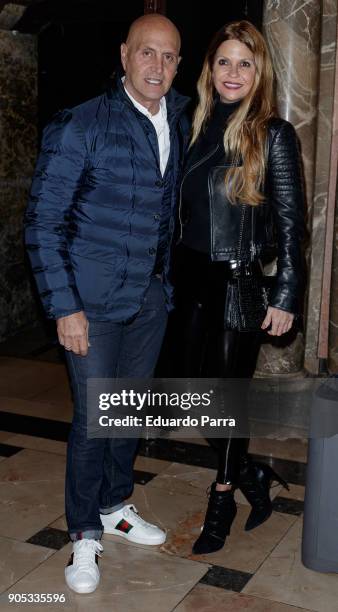 Kiko Matamoros and Makoke attend the 'Grandes Exitos' theatre play premiere at Rialto Theatre on January 15, 2018 in Madrid, Spain.