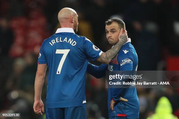 Dejected Stephen Ireland and Xherdan Shaqiri of Stoke City during the Premier League match between Manchester United and Stoke City at Old Trafford...