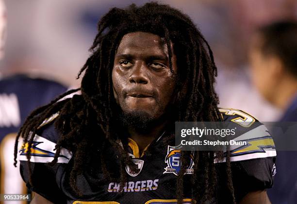 Running back Gartrell Johnson of the San Diego Chargers on the sideline in the game with the San Francisco 49ers on September 4, 2009 at Qualcomm...