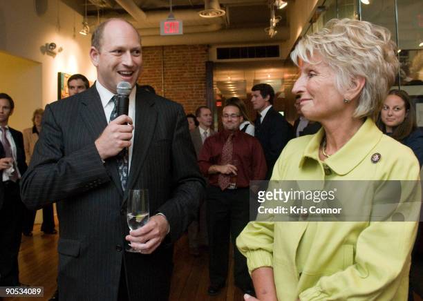 Scott Berkowitz introduces Representative Jane Harman during a RAINN fundraiser at the Navigator's Global on September 9, 2009 in Washington, DC.