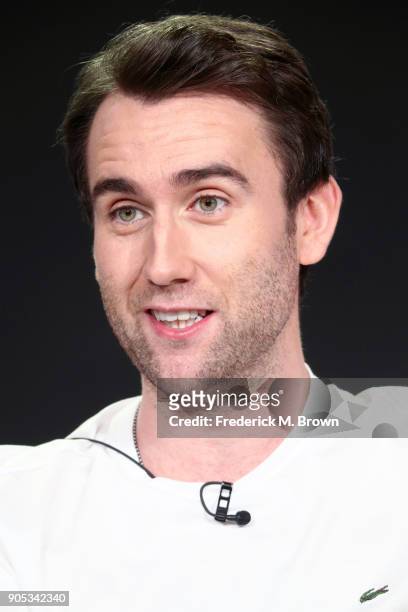 Actor Matthew Lewis of 'Girlfriends' speaks onstage during the Acorn TV portion of the 2018 Winter Television Critics Association Press Tour at The...