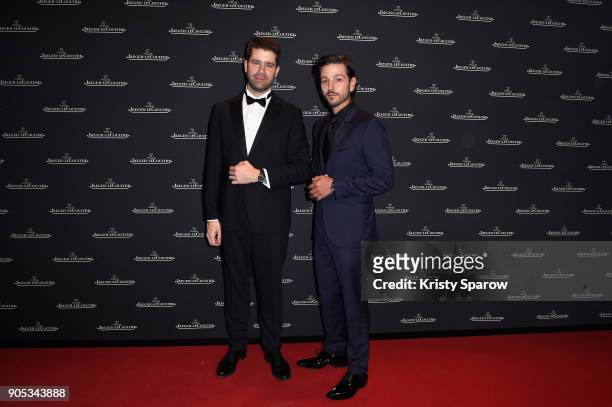 Geoffroy Lefebvre and Diego Luna attend Jaeger-LeCoultre Polaris Gala Evening at the SIHH 2018 at Pavillon Sicli on January 15, 2018 in Les Acacias,...