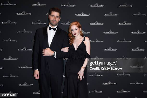 Ellie Bamber and Geoffroy Lefebvre attend Jaeger-LeCoultre Polaris Gala Evening at the SIHH 2018 at Pavillon Sicli on January 15, 2018 in Les...