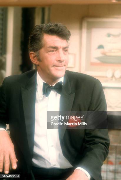 American singer, actor and comedian Dean Martin looks on during the taping of 'The Dean Martin Variety Show' circa 1967 in Los Angeles, California.