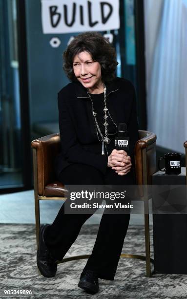 Actress Lily Tomlin visits Build Series to discuss Season 4 of Netflix's "Grace and Frankie" at Build Studio on January 15, 2018 in New York City.