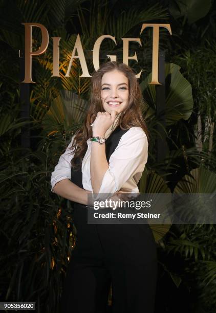 Barbara Palvin attends the #Piaget dinner at the Country Club during the #SIHH2018 on January 15, 2018 in Geneva, Switzerland.