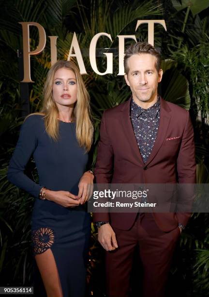 Doutzen Kroes and brand ambassador Ryan Reynolds attend the #Piaget dinner at the Country Club during the #SIHH2018 on January 15, 2018 in Geneva,...