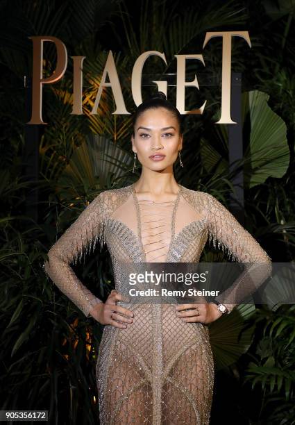 Shanina Shaik attends the #Piaget dinner at the Country Club during the #SIHH2018 on January 15, 2018 in Geneva, Switzerland.