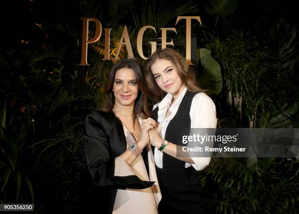 Piaget CEO Chabi Nouri and Barbara Palvin attend the #Piaget dinner at the Country Club during the #SIHH2018 on January 15, 2018 in Geneva,...