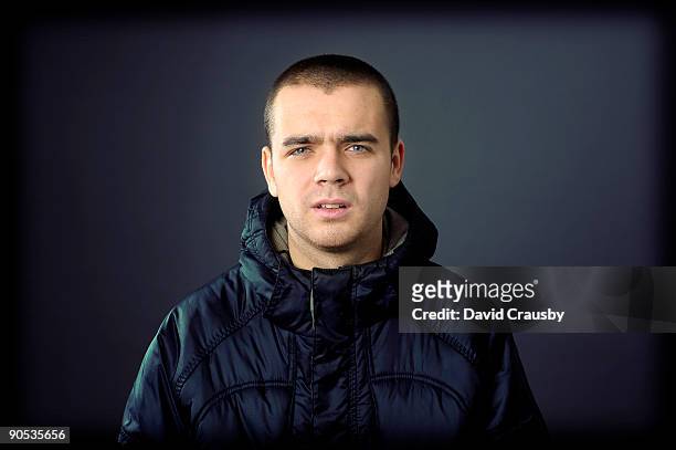 portrait of a man with short hair - skinhead stockfoto's en -beelden