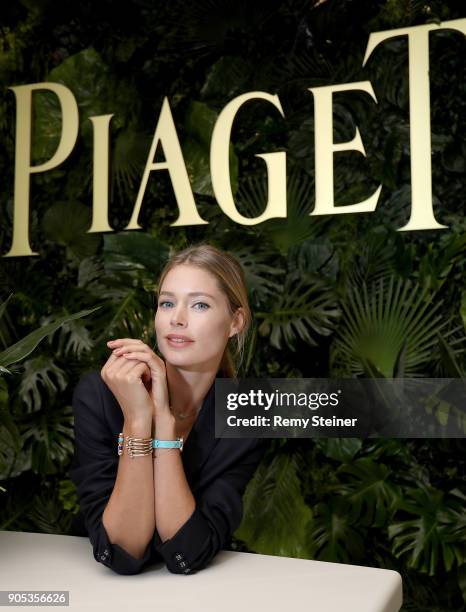 Doutzen Kroes visits the #Piaget booth during the #SIHH2018 on January 15, 2018 in Geneva, Switzerland.