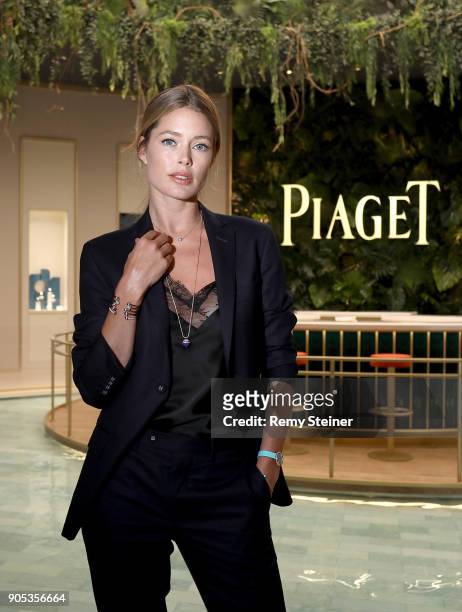 Doutzen Kroes visits the #Piaget booth during the #SIHH2018 on January 15, 2018 in Geneva, Switzerland.