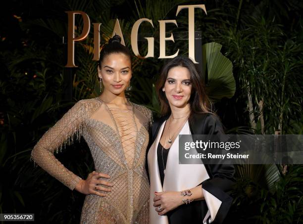 Shanina Shaik and Piaget CEO Chabi Nouri attend the #Piaget dinner at the Country Club during the #SIHH2018 on January 15, 2018 in Geneva,...