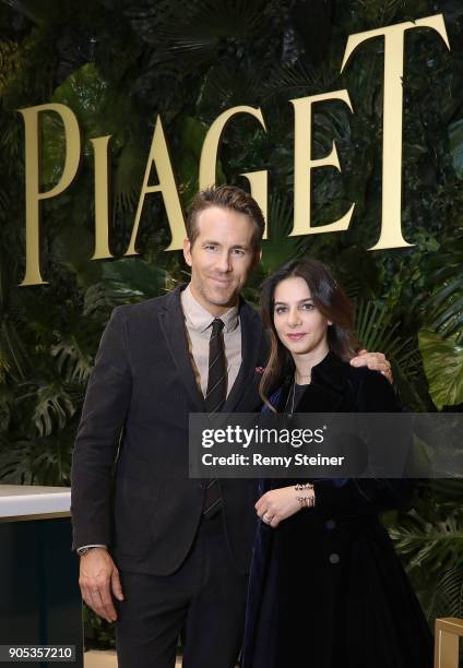 Ryan Reynolds visits the #Piaget booth with Piaget CEO Chabi Nouri during the #SIHH2018 on January 15, 2018 in Geneva, Switzerland.