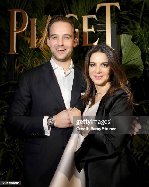 Joel Dicker and Piaget CEO Chabi Nouri attend the #Piaget dinner at the Country Club during the #SIHH2018 on January 15, 2018 in Geneva, Switzerland.