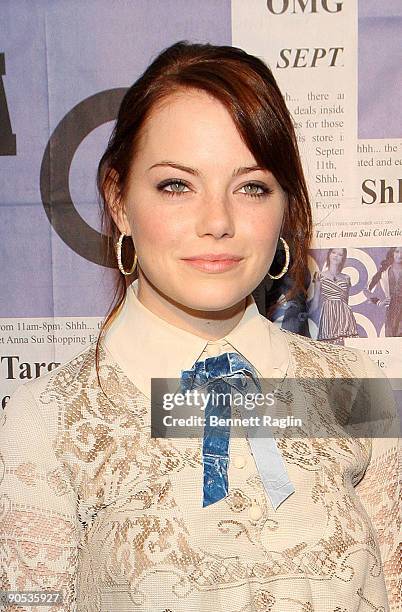 Actress Emma Stone attends the Anna Sui for Target pop-up store launch party at Anna Sui for Target Pop-Up Store on September 9, 2009 in New York...