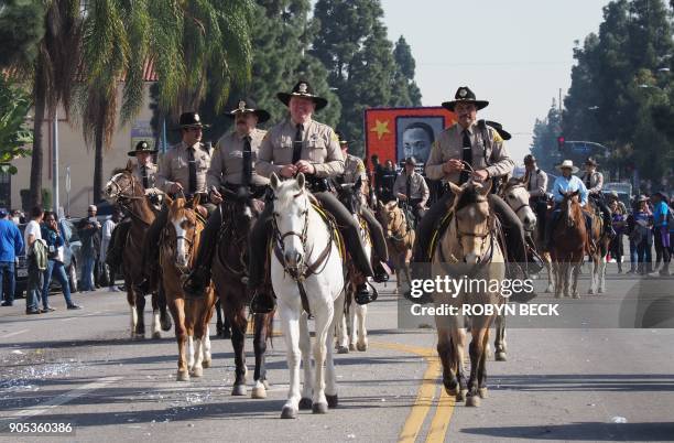 County Sheriff Jim McDonnell rides his horse in the 33rd annual Kingdom Day Parade honoring Dr. Martin Luther King Jr., January 15, 2018 in Los...