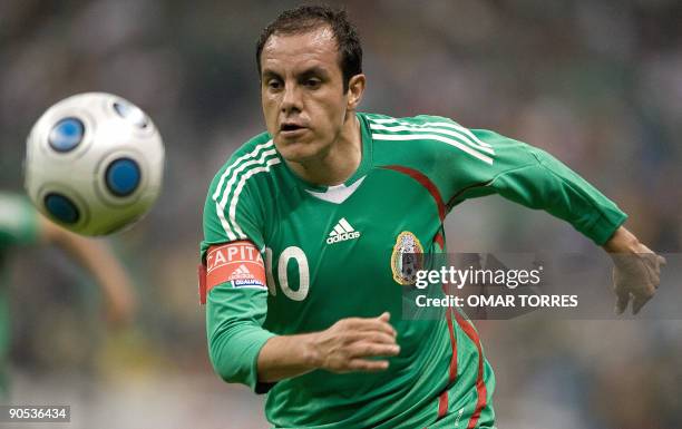 Mexico's Cuauhtemoc Blanco follows the ball during their FIFA World Cup South Africa-2010 qualifier football match against Honduras at the Azteca...