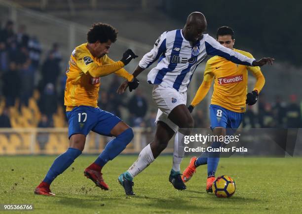 Porto midfielder Danilo Pereira from Portugal with GD Estoril Praia midfielder Lucas Evangelista from Brazil and GD Estoril Praia midfielder Eduardo...