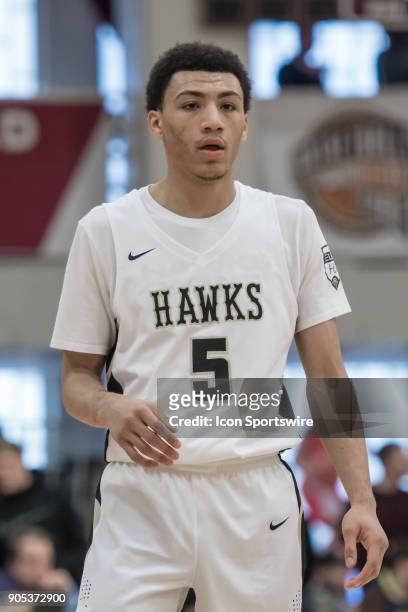 Hudson Catholic Hawks guard Jahvon Quinerly during the first half of the Spalding Hoophall Classic high school basketball game between the Hudson...