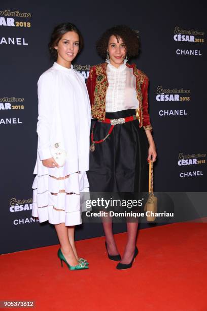 Lyna Khoudri and Sofia Djama attend the 'Cesar - Revelations 2018' Party at Le Petit Palais on January 15, 2018 in Paris, France.