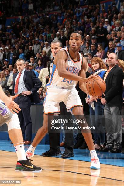 Daniel Hamilton of the Oklahoma City Thunder handles the ball against the Sacramento Kings on January 15, 2018 at Chesapeake Energy Arena in Oklahoma...