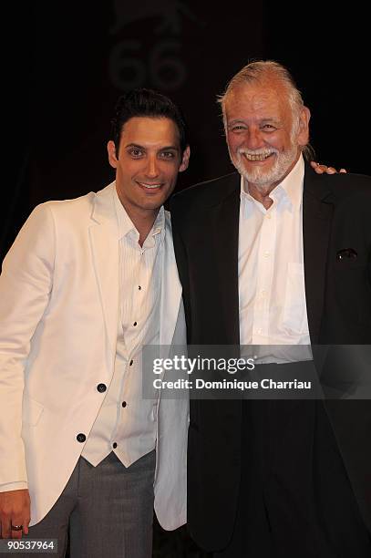 Actor Stefano DiMatteo and director George A. Romero attend the "Survival Of The Dead" Premiere at the Sala Grande during the 66th Venice Film...