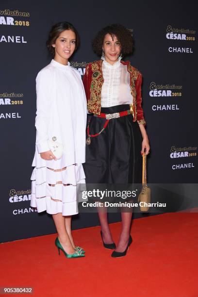 Lyna Khoudri and Sofia Djama attend the 'Cesar - Revelations 2018' Party at Le Petit Palais on January 15, 2018 in Paris, France.