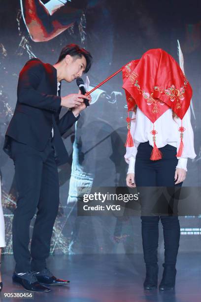 Bruneian actor Wu Chun and Australian actress Stef Dawson attend the premiere of Australian director Kimble Rendall's film 'Guardians of the Tomb' on...