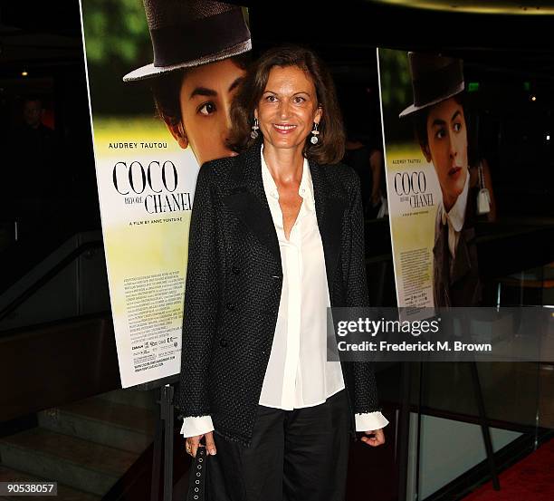 Director Anne Fontaine attends the "Coco Before Chanel" film premiere at the Pacific Design Center Silver Screen Theatre on September 9, 2009 in Los...