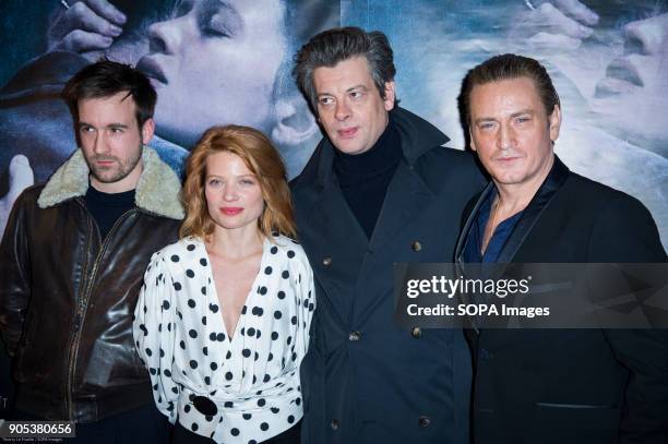 Gregoire Leprince - Ringuet, Melanie Thierry, Benjamin Biolay and Benoit Magimel at the premiere of "La Douleur" at the cinema Gaumont Opera in Paris.