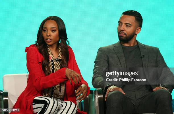 Actors Erica Ash and Christian Keyes of 'In Contempt' speak onstage during the BET Network portion of the 2018 Winter TCA on January 15, 2018 in...