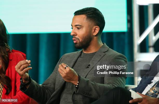 Actor Christian Keyes of 'In Contempt' speaks onstage during the BET Network portion of the 2018 Winter TCA on January 15, 2018 in Pasadena,...