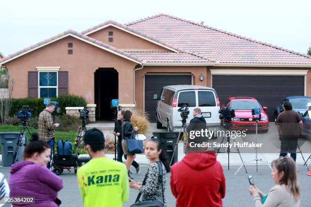 Home where a couple was arrested after police discovered that 13 people had been held captive in filthy conditions with some shackled to beds with...