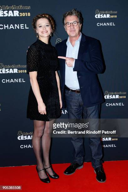 Revelation for "Maryline", Adeline D'Hermy and her sponsor Francois Cluzet attend the 'Cesar - Revelations 2018' Party at Le Petit Palais on January...