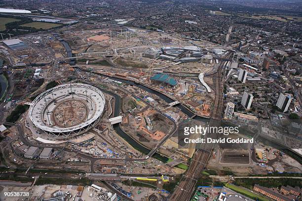 An aerial view of the Olympic Park at Stratford on September 9, 2009 in London, England.