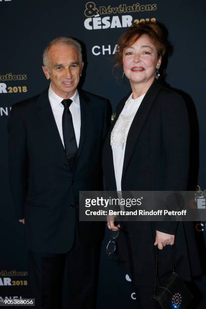 Cesar Academy President Alain Terzian and actress Catherine Frot attend the 'Cesar - Revelations 2018' Party at Le Petit Palais on January 15, 2018...