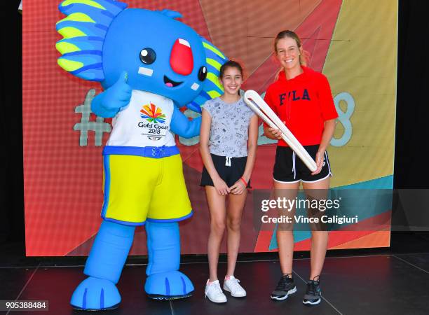 Olivia Rogowska of Australia was up close and personal with The Queen's Baton and Gold Coast 2018 Commonwealth Games mascot Borobi at the AO ballpark...