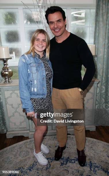 Actor Antonio Sabato Jr. And daughter Mina Bree Sabato visit Hallmark's "Home & Family" at Universal Studios Hollywood on January 15, 2018 in...