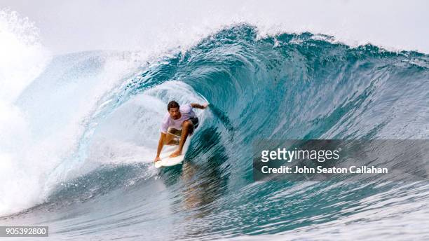 surfing in the mentawai islands - waves crashing foto e immagini stock