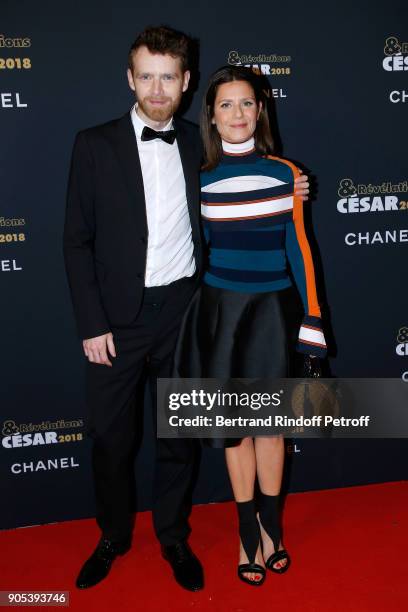 Revelation for "120 battements par minute", Antoine Reinartz and his sponsor Marina Fois attend the 'Cesar - Revelations 2018' Party at Le Petit...