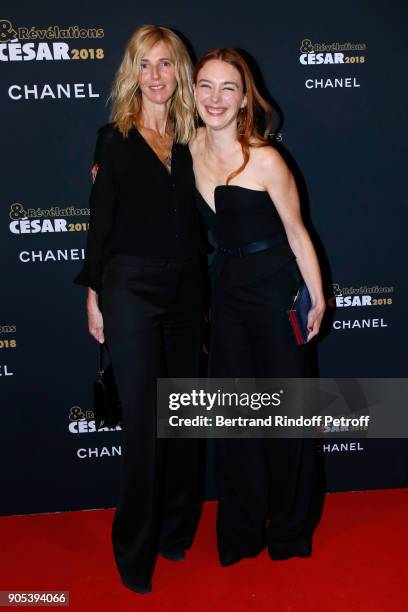 Revelation for "Jeune Femme", Laetitia Dosch and her sponsor Sandrine Kiberlain attend the 'Cesar - Revelations 2018' Party at Le Petit Palais on...