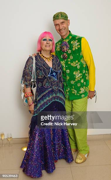 Zandra Rhodes and Andrew Logan attend the 10th anniversary party of St Martin's Lane Hotel at St Martin's Lane Hotel on September 9, 2009 in London,...