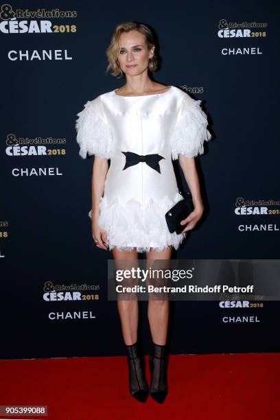 Actress Diane Kruger, dressed in Chanel, attends the 'Cesar - Revelations 2018' Party at Le Petit Palais on January 15, 2018 in Paris, France.