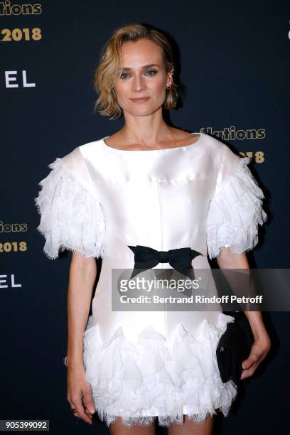 Actress Diane Kruger, dressed in Chanel, attends the 'Cesar - Revelations 2018' Party at Le Petit Palais on January 15, 2018 in Paris, France.