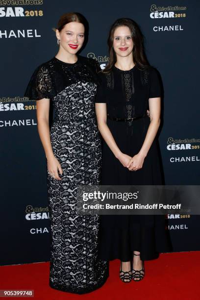 Revelation for "Djam", Daphnee Patakia and her sponsor Lea Seydoux attend the 'Cesar - Revelations 2018' Party at Le Petit Palais on January 15, 2018...