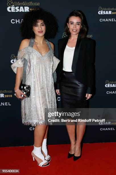 Revelation for "Le Brio", Camelia Jordana and her sponsor Elodie Bouchez attend the 'Cesar - Revelations 2018' Party at Le Petit Palais on January...