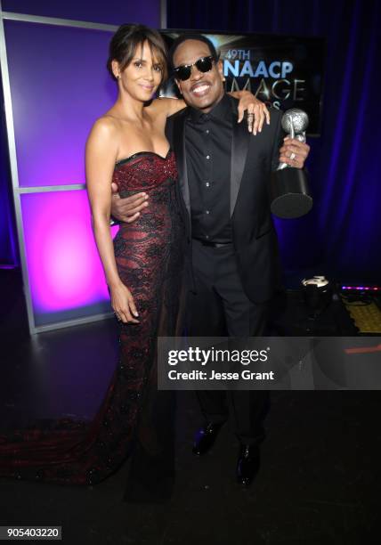 Halle Berry and Charlie Wilson, recipient of the Music Makes a Difference Honor, attend the 49th NAACP Image Awards at Pasadena Civic Auditorium on...